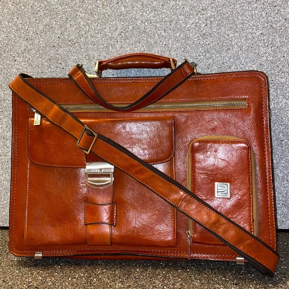Bettoni Leather Crossbody Briefcase Tote